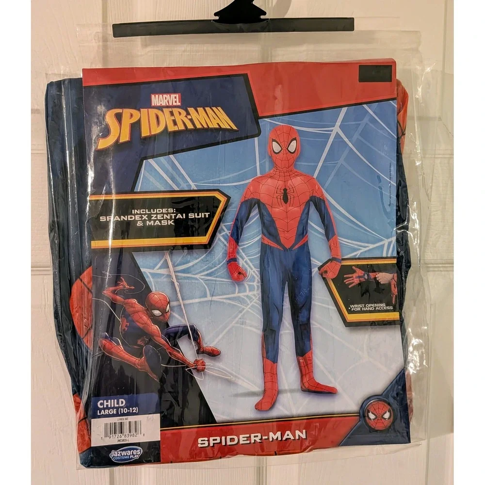 Marvel Spiderman Child Costume Spandex Zentai Suit Mask Large 10-12 Jazwares NEW